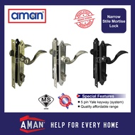 AMAN Narrow Stile Lever Mortise Lockset Door Lock Set Hardware Tombol Pintu SIRIM 手柄锁