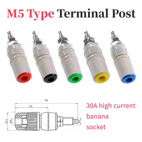Copper Terminal Block 5mm 30A M5×48mm High Current Banana Socket Voltage Power Grounding Post Plug