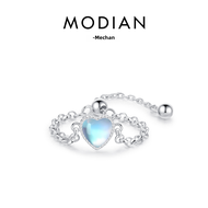 Sweet Heart Moonstone Ring for Women S925 Pure Silver Synthetic Adjustable Chain Ring Fashionable Je