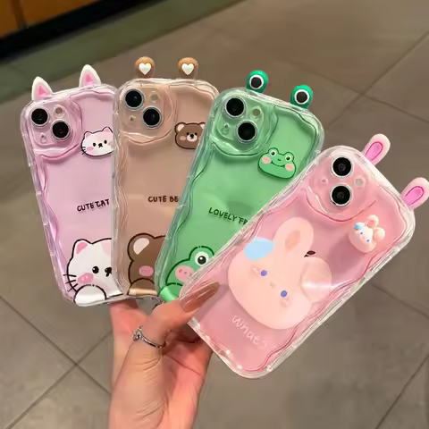 Cute 3D Ears Bear Rabbit Ugly Frog Case For Vivo V60 V40 V50 Lite Y31 5G Y33S Y21S Y28 4G Y17S Y04 Y