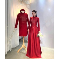Modern high-end red ao dai for bride and groom, wedding ao dai, engagement ao dai, luxurious new mod