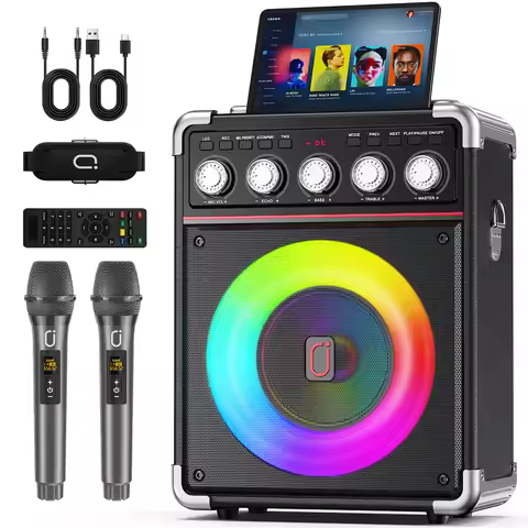 TX05 Karaoke Machine with 2 Wireless Microphones,Portable Karaoke System Speaker with RGB Light for 