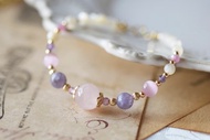 公主。粉晶 紫雲母 粉貓眼石 澳貝珠 粉碧璽 14K 天然石水晶 手鍊