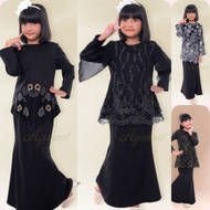🌹BAJU KURUNG GIRL BLACK🌹 Baju Kurung Lace Kanak-kanak Perempuan XS -2XL Baju Raya Sedondon 2025
