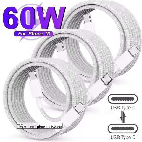 2Pcs 1M 3ft 60W Fast Quick Charging Fabric C to C Dual Type-C USB C Cable For Samsung S10 S20 S23 S2