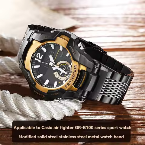 Modified Stainless steel watchband For Casio g-shock 5536 Black Knight gr-b100 metal watch strap GR 