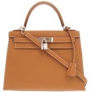 全新未使用愛馬仕 Kelly Verso 28 手提包，外部縫線，Epsom 小牛皮，琥珀金，銀色五金，Y 字印記，1785 年款 [二手] 愛馬仕