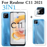 สำหรับ Realme C11 2021 C20กระจกเทมเปอร์ปกป้องหน้าจอพร้อมกระจกนิรภัยเทมเปอร์โปร่งแสงกระจกเทมเปอร์ Realme C25 C21 C17 C15 C12 C11 C3ฟิล์มเลนส์และคาร์บอนไฟเบอร์ฟิล์มด้านหลัง (3 In 1)