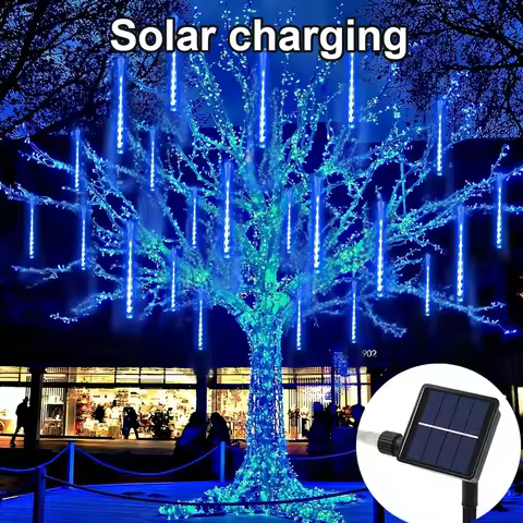 1pc 30CM Solar Meteor Shower Lights,Icicle Lights Outdoor Falling Rain Drop Lights for Garden,Christ