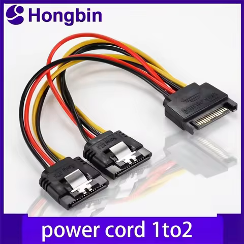 SATA 15Pin Power Cable Splitter 1 Male to 2 Female Plug Extend Wire Adapter with Lock Buckle Sata Po