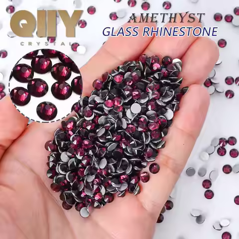QIIY Amethyst Glass Flat Back Rhinestones Glitter Crystal AB Stones Glue On Strass Rhinestone for Na