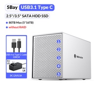 Yottamaster 5 Bay 2.5"/3.5" SATA HDD Enclosure 6Gbps USB C HDD/SSD Enclosure Up to 16TB*5 RAID Direc