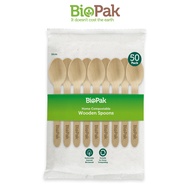 BioPak Compostable Wooden Spoons / Fork / Knift 16cm - 50 pcs Disposable Spoon Eco Friendly