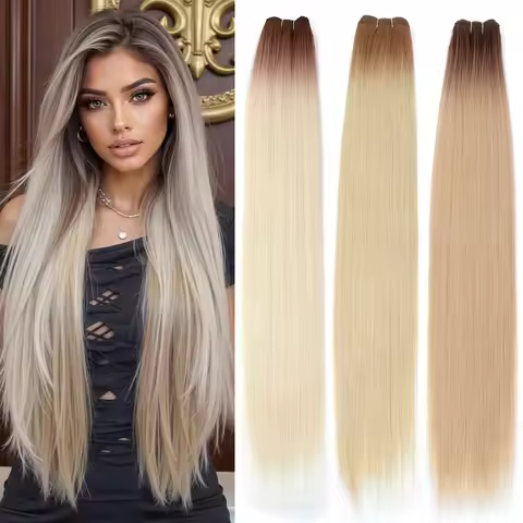 30" Bio Straight Hair Extensions 150g 200g/pc Synthetic Hair Bundles Ombre Blonde Gery Ash Blondes 2