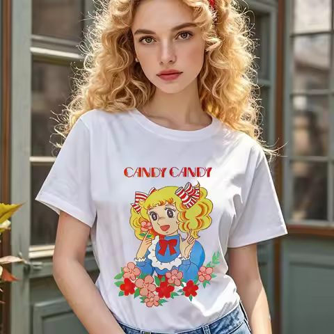 Candy Candy Girls Cartoon T-shirt Cute Japanese Girl Manga Woman Harajuku Cotton T-shirt Kawaii Grap
