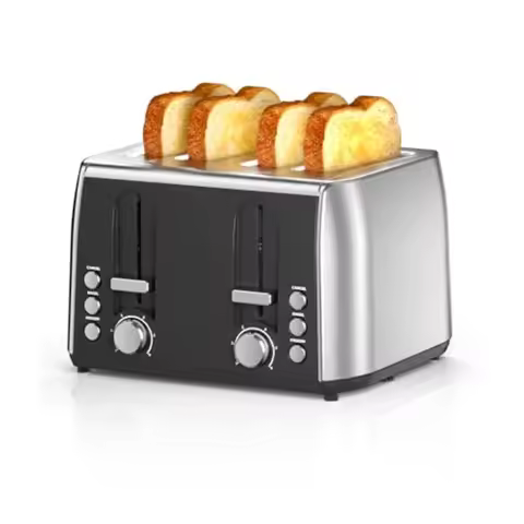 4 Slice Retro Stainless Steel Toaster with Extra Wide Slots 6 Shade Settings Toast Boost Cancel Butt