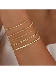 5pcs Fashionable & Versatile Minimalist Multi-Element Chain Charm Bracelet Set, Suitable For Daily W