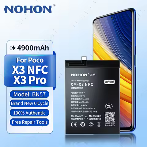NOHON Battery for POCO X3Pro X5 X6 X4Pro X7Pro BN61 BN57 BP4K BN5J BM5V BN5E BN5P Batteries for Redm
