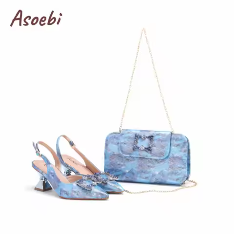 2024 Latest Italian Design African Women's High Heels Pointed Toe Sandals Party Wedding Party Sky Bl