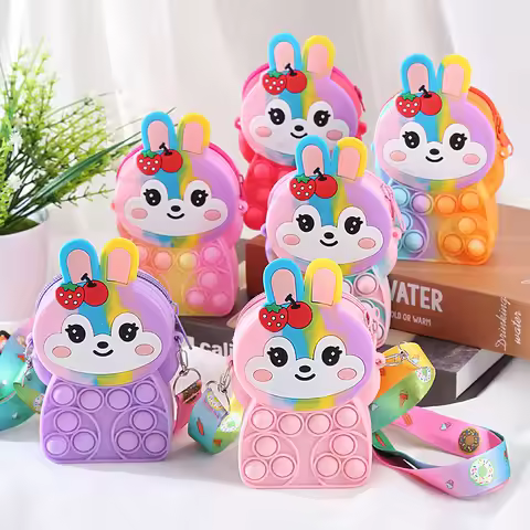 Cute Rabbit Silicone Bag Bunny Shoulder Bag Jelly Storage Bag Push Pop Bubble Purse Easter Coin Purs