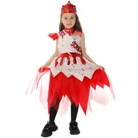 Kids Girl's Halloween Scary Zombie Nurse Costume Dress with Hat, Bloodstained Stockings for Party