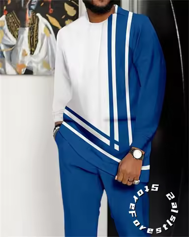 African Clothing Set for Men Tracskuit Set Casual Walking Suit Ovrersize Streetwear Long Sleeve T-Sh