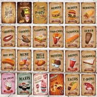 Papan Tanda Menu Sandwich Ais Krim Burger Restoran Makanan Segera Kedai Logam Papan Timah Hiasan Din
