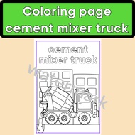 [C1] transportation - Cement mixer truck colouring page | Halaman mewarna lori pengadun simen