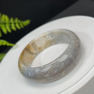 精品 藍灰黃珊瑚玉手鐲 52+MM 冰潤高瓷玉化 呼吸孔檸檬片鳳尾紋