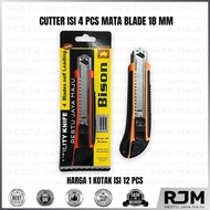 [12 pcs] BISON Cutter - Pisau Cutter Besar Isi 4pcs Mata Blade 18mm