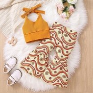 New Product Children's Clothing Hong Kong Style Girls' Sling Halter Tube Top+Wave Flower Flared Trou