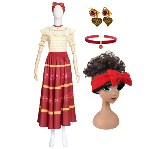Women Girl Anime Encanto Madrigal Dolores Cosplay Dress Wig Earring Full set Costume