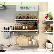 ✟☃✢NETEL Kitchen Organizer Wall-Mounted Spice Rack 304 Stainless Steel Storage Rak Dapur