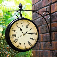 Outdoor Wall Clock Double Side Station Clocks Retro Outside Bracket Vintage Decorative Double Sided Metal Wall Clock Antique Style Station  Wall Clock Hanging Clock