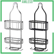 [Amleso] Over Basket Shelf with Hooks for Hanging Sponge And Shampoo Holder Organizer Stainless Steel for Towels Shampoo Holder