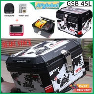 Top Box Motorcycle Box GSB Box Motor Lc135 Y15 45L PREMIUM ALUMINIUM STAINLESS STEEL LOCK ABS BLACK 