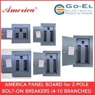 AMERICA Panel Board for 2 Pole Bolt-On Breakers (4 - 12 Branches)