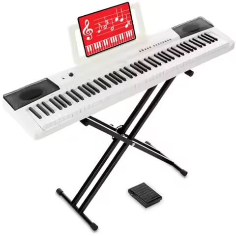 Digital piano for home practice and live performance: 88-key semi-weighted keyboard in black, with b