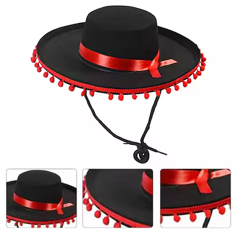 Fuzz Ball Mexican Sombrero Hats Stage Performance Dance Spanish Mexican Hat Costumes Dress Up Wide B