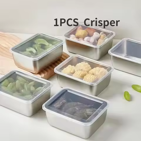 Food Grade Stainless Steel Refrigerator Storage Box Container Ingredients Freezer Storage Household 