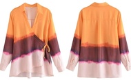 Ab768773 Baju Atasan Blouse Kimono Panjang Wanita Korea Orange Tie Dye