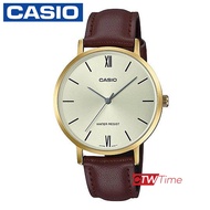 CASIO Standard นาฬิกาข้อมือผู้หญิง สายหนัง รุ่น LTP-VT01GL-9BUDF (หน้าปัดทอง)