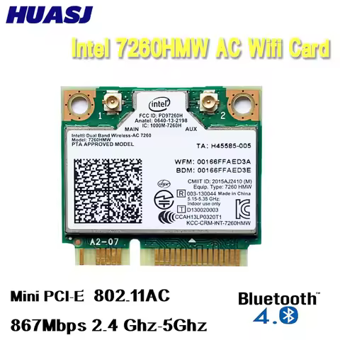 Dual Band Wireless Wifi Card for Intel 7260 7260HMW Medium Mini PCI-E 2.4G / 5Ghz 1200M BT 4.0 Wi-Fi