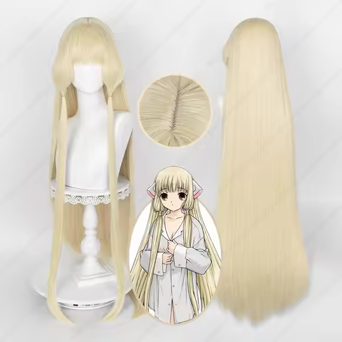 Anime Chobits Chi Cosplay Wig Chii 120cm Long Straight Milk Golden Wigs Heat Resistant Synthetic Hai