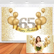 Gold 65th Birthday Banner Party Backdrop Gold Balloons Diamond Glitter Theme Background for Man Wome