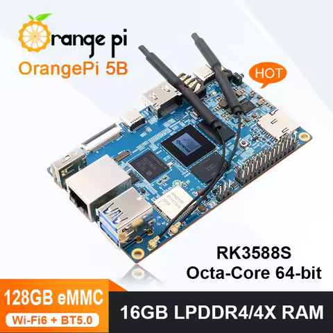 Orange Pi 5B 16GB RAM+128GB EMMC Mini PC DDR4 Rockchip RK3588S WIFI Bluetooth BLE 8K Video SBC Orang