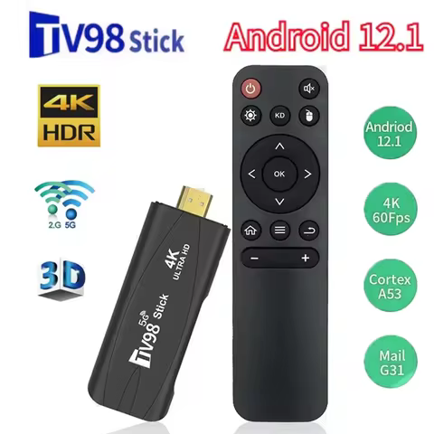 TV98 TV Stick Ultra HD Android12.1 4K Smart Android TV Box 2.4G 5G Dual WiFi Smart TV Box H.265 Netw