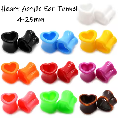 1Pair Heart Acrylic Ear Tunnel Plug Ear Gauge Expander Colorful Flesh Stretcher Unisex Body Piercing
