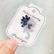 Pucigo Bros Premium Blue Diamond Silver Flower Brooch Rhinestone biru Brooch Tudung Kerongsang Tudun