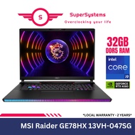 MSI Raider GE78HX 13VH-047SG Gaming Laptop / Intel i9-13950HX / RTX4080 / 32GB RAM / 2TB SSD / 17.3″